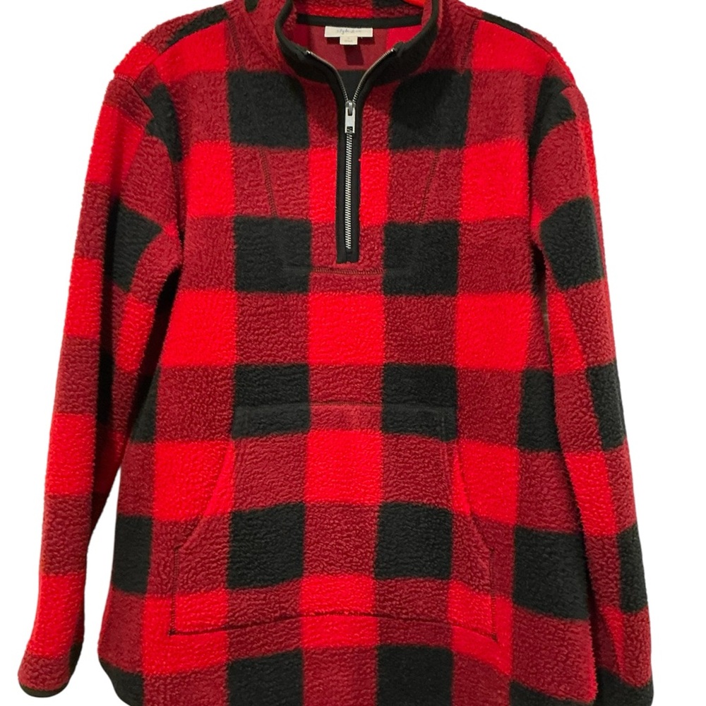 Fleece Pullover, Sz S, buffalo check pattern